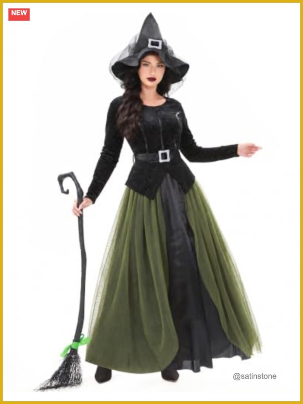 Witch Costume for Women Halloween Dress Up Cosplay with Hat and Belt